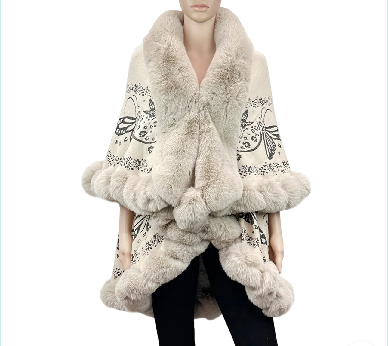 Butterfly Print Elegant two tier cape with armholes