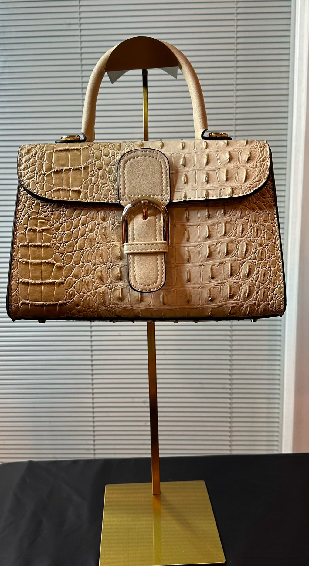 Beige Faux Ostrich handbag with matching wallet