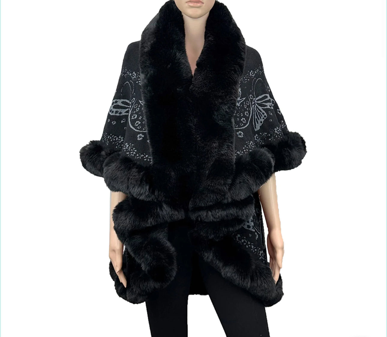 Butterfly Print Elegant two tier cape with armholes