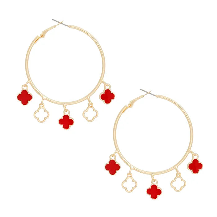 Red Clover Gold Hoop Earring
