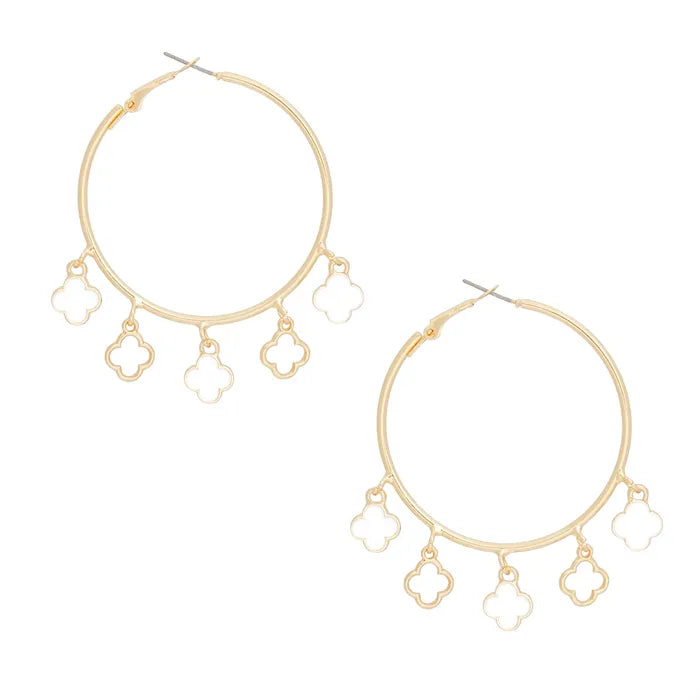 White Clover Gold Hoop Earring
