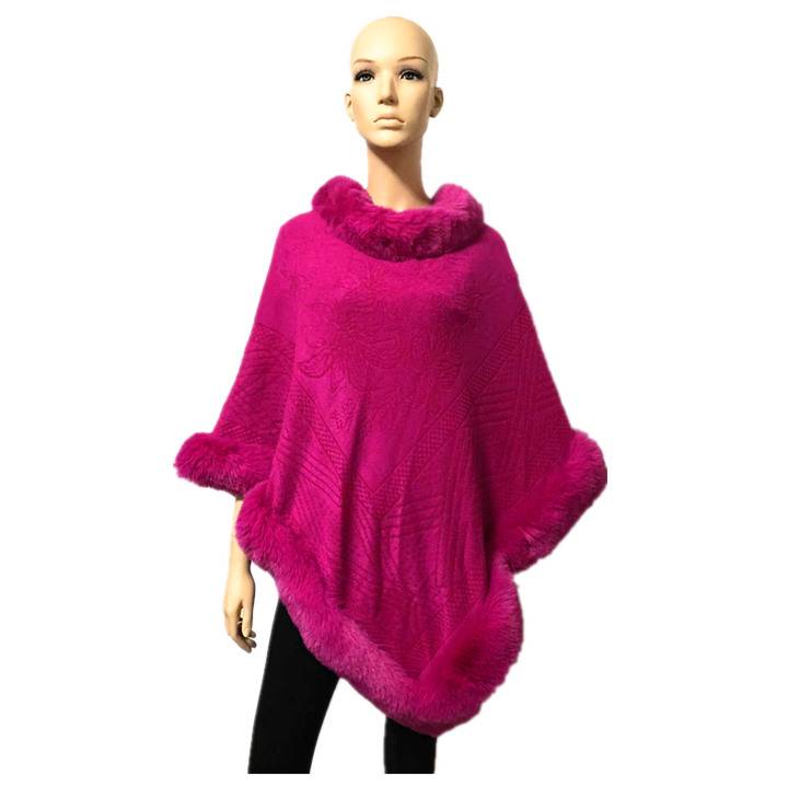 Hot Pink with embossed design Fur trimmed poncho