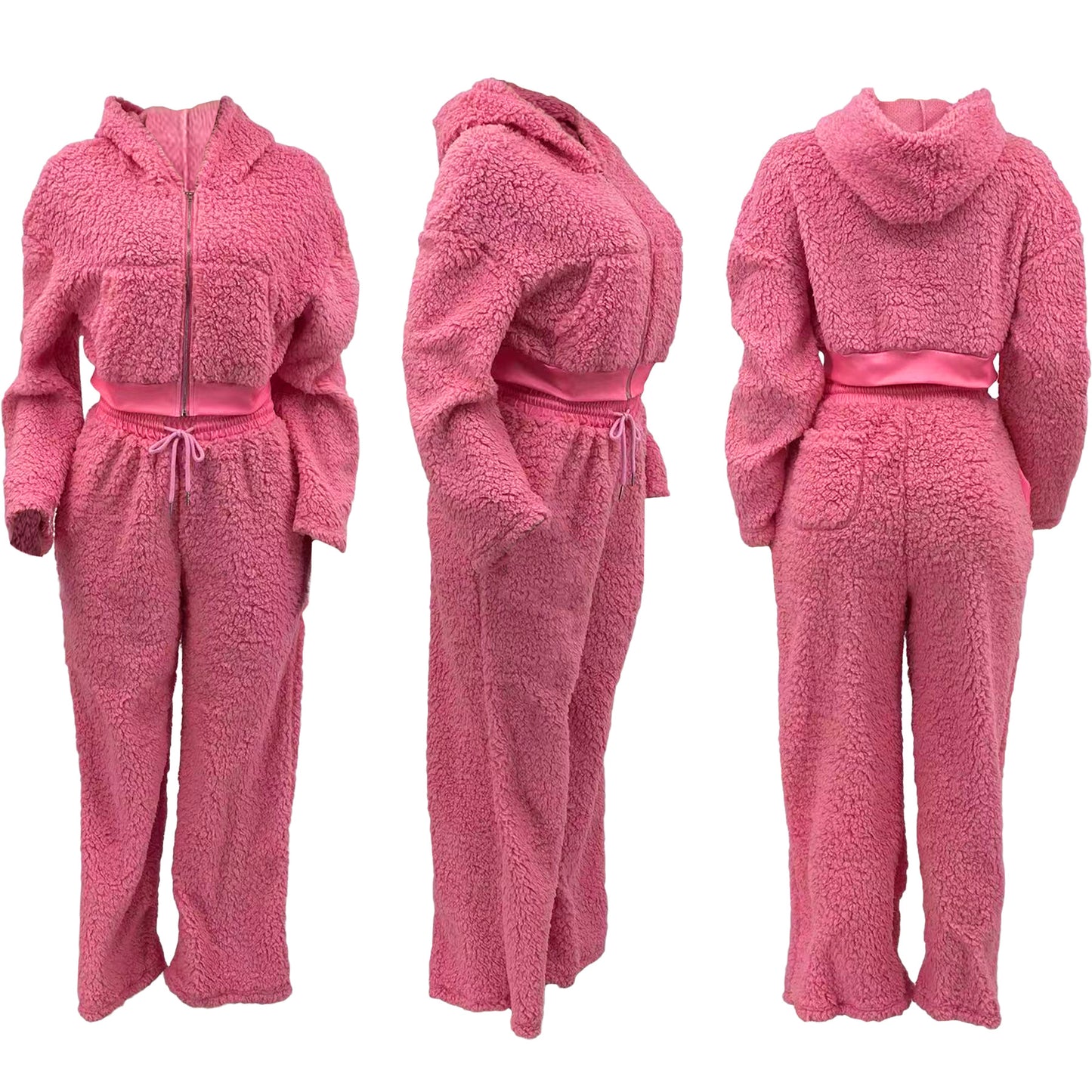 Casual Daily Women's Streetwear Solid Color Polyester Pocket Sweatshirt Sets Pants Sets