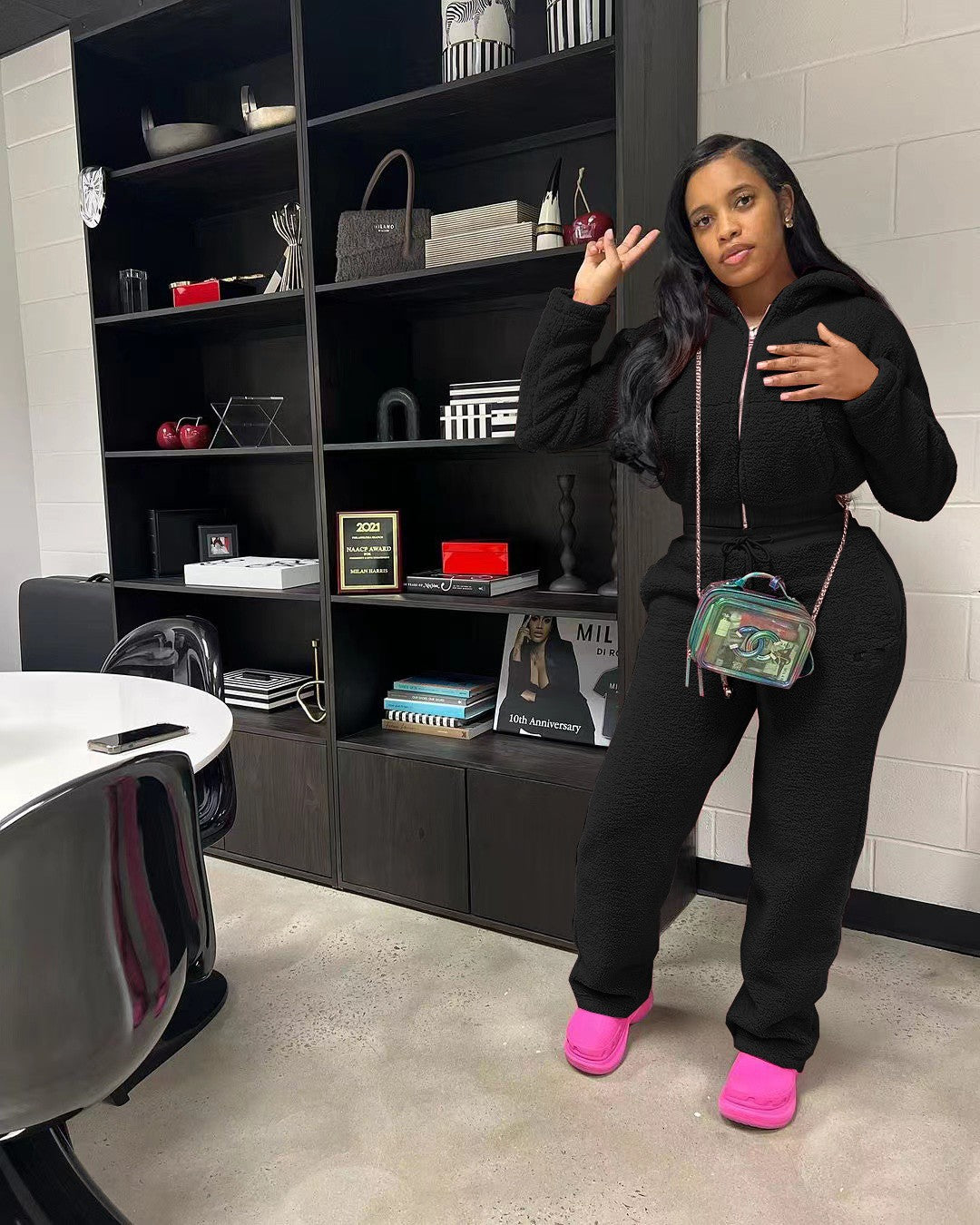 Casual Daily Women's Streetwear Solid Color Polyester Pocket Sweatshirt Sets Pants Sets