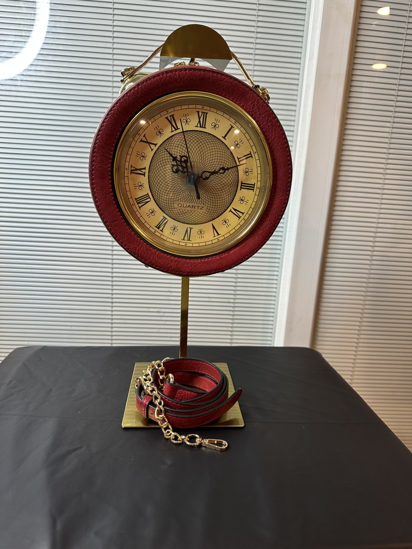 Red “Do you Know What Time It Is” Clock Handbag with extension strap