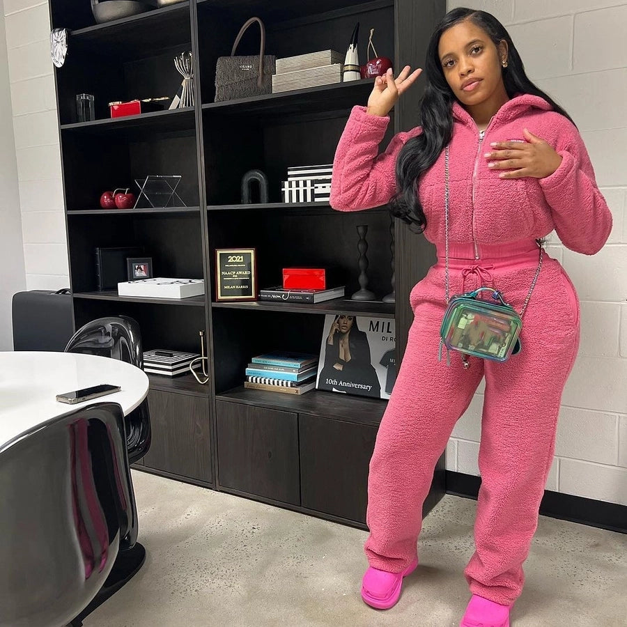 Casual Daily Women's Streetwear Solid Color Polyester Pocket Sweatshirt Sets Pants Sets