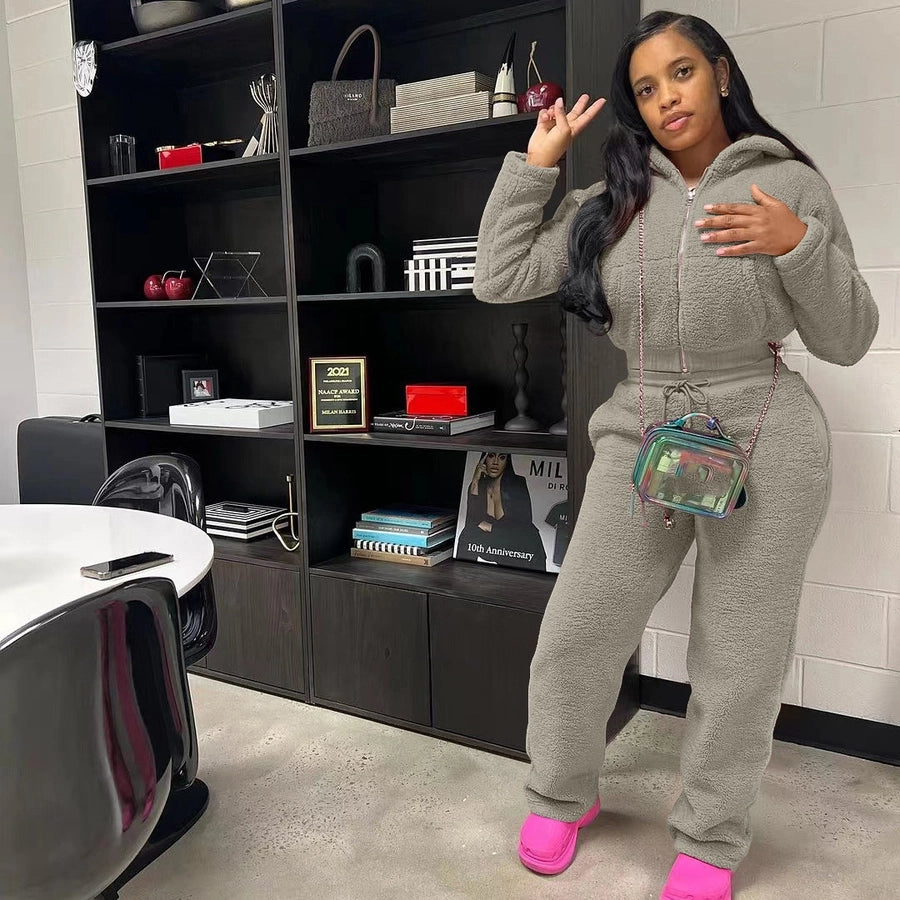 Casual Daily Women's Streetwear Solid Color Polyester Pocket Sweatshirt Sets Pants Sets