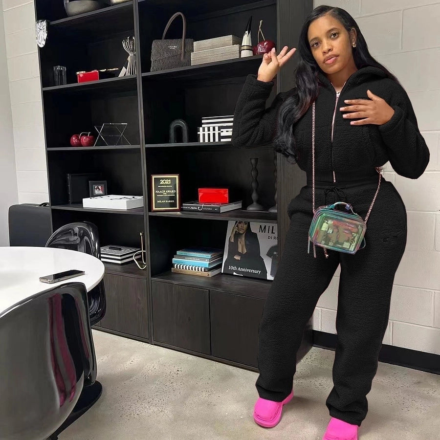 Casual Daily Women's Streetwear Solid Color Polyester Pocket Sweatshirt Sets Pants Sets