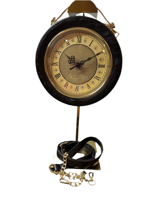 Black “Do you Know What Time It Is” Clock Handbag with extension strap