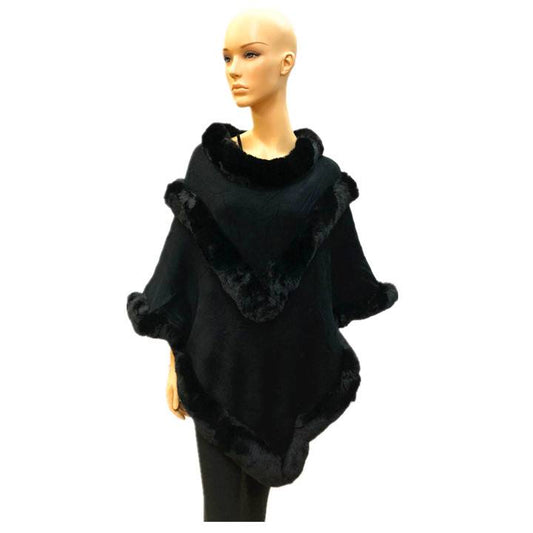 Black double Faux Fur trimmed poncho