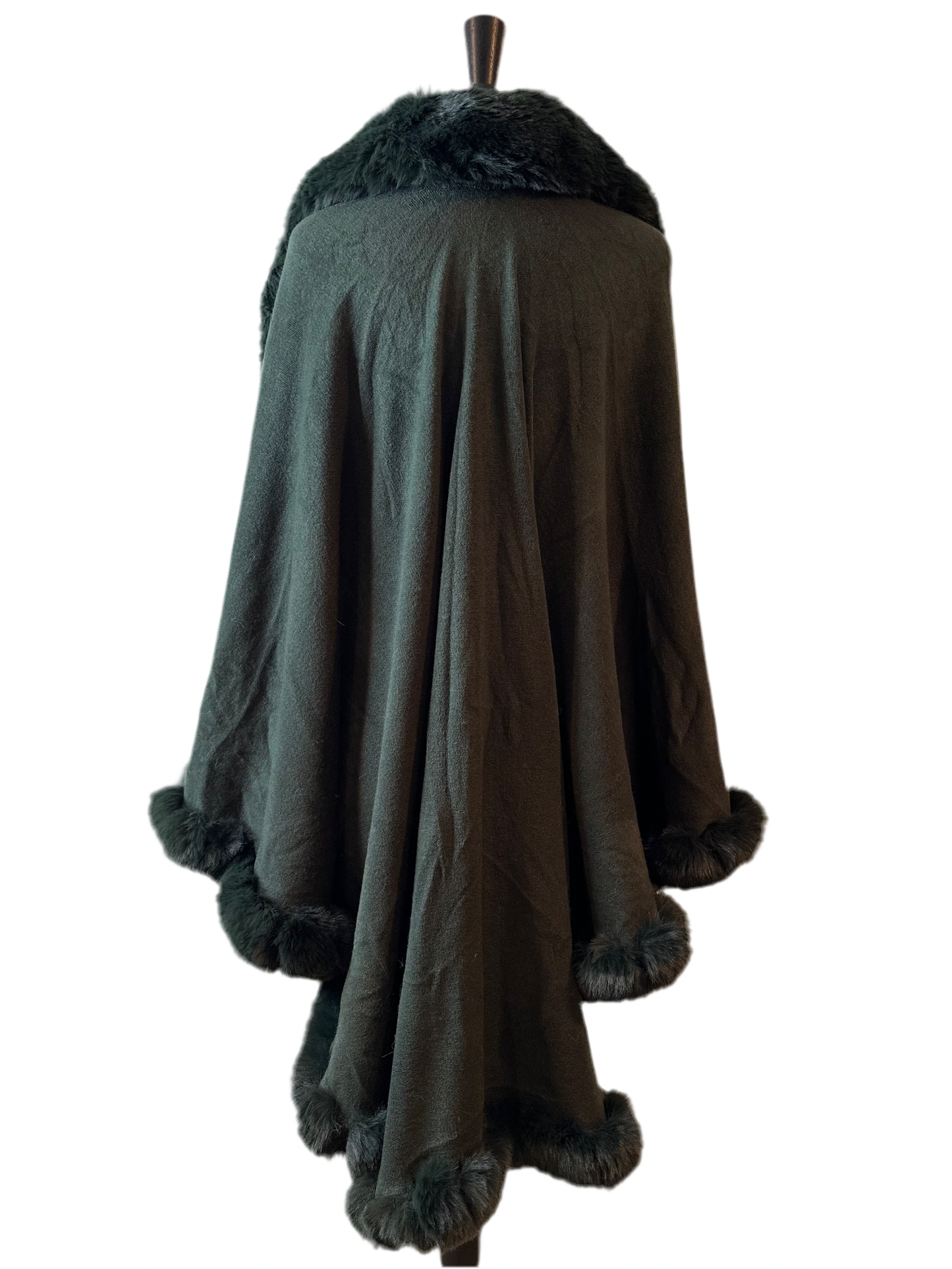 Hunter Green faux fur cape with hook eye closure