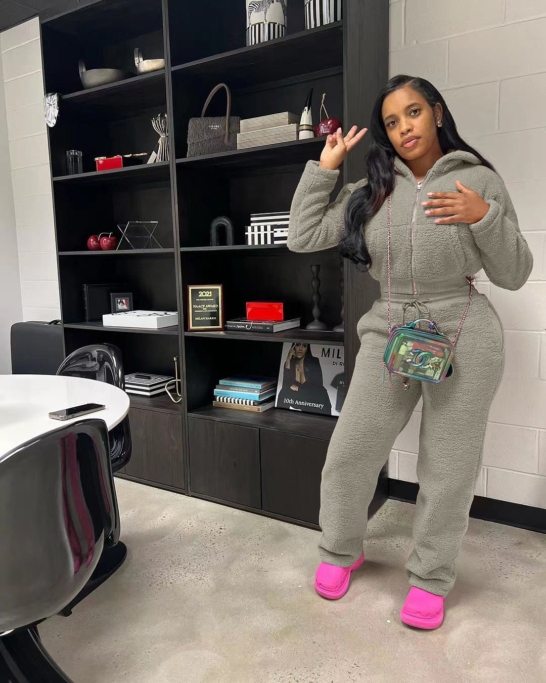 Casual Daily Women's Streetwear Solid Color Polyester Pocket Sweatshirt Sets Pants Sets